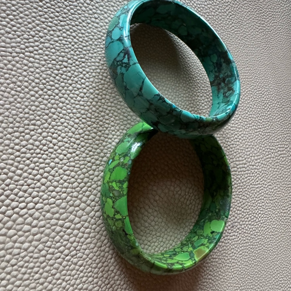 Two vintage resin and Turquoise bangle bracelets